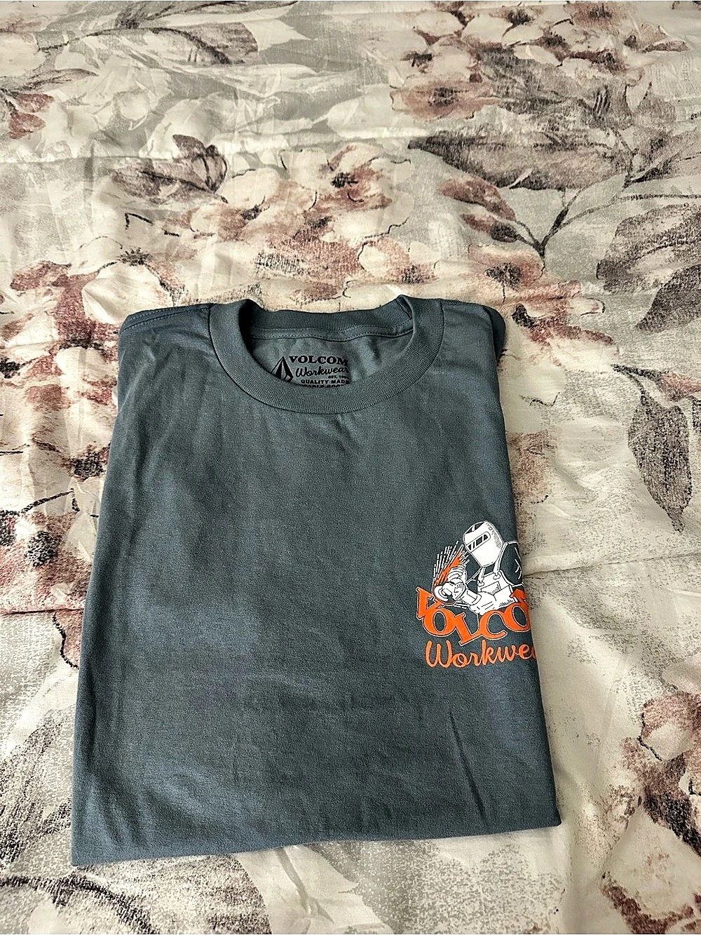 Volcom Workwear Always Grinding T-Shirt Gray & Orange Medium